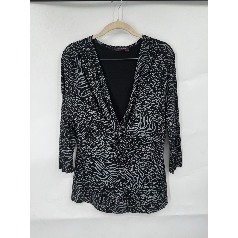 Fresh Produce Y2K Zebra Print Babydoll Top Women‎ L Black Retro Fairy Grunge
